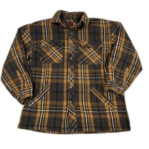 Five Brothers Flannel Shirt Jacket Mens Large Black Brown Lined Pockets Outdoor